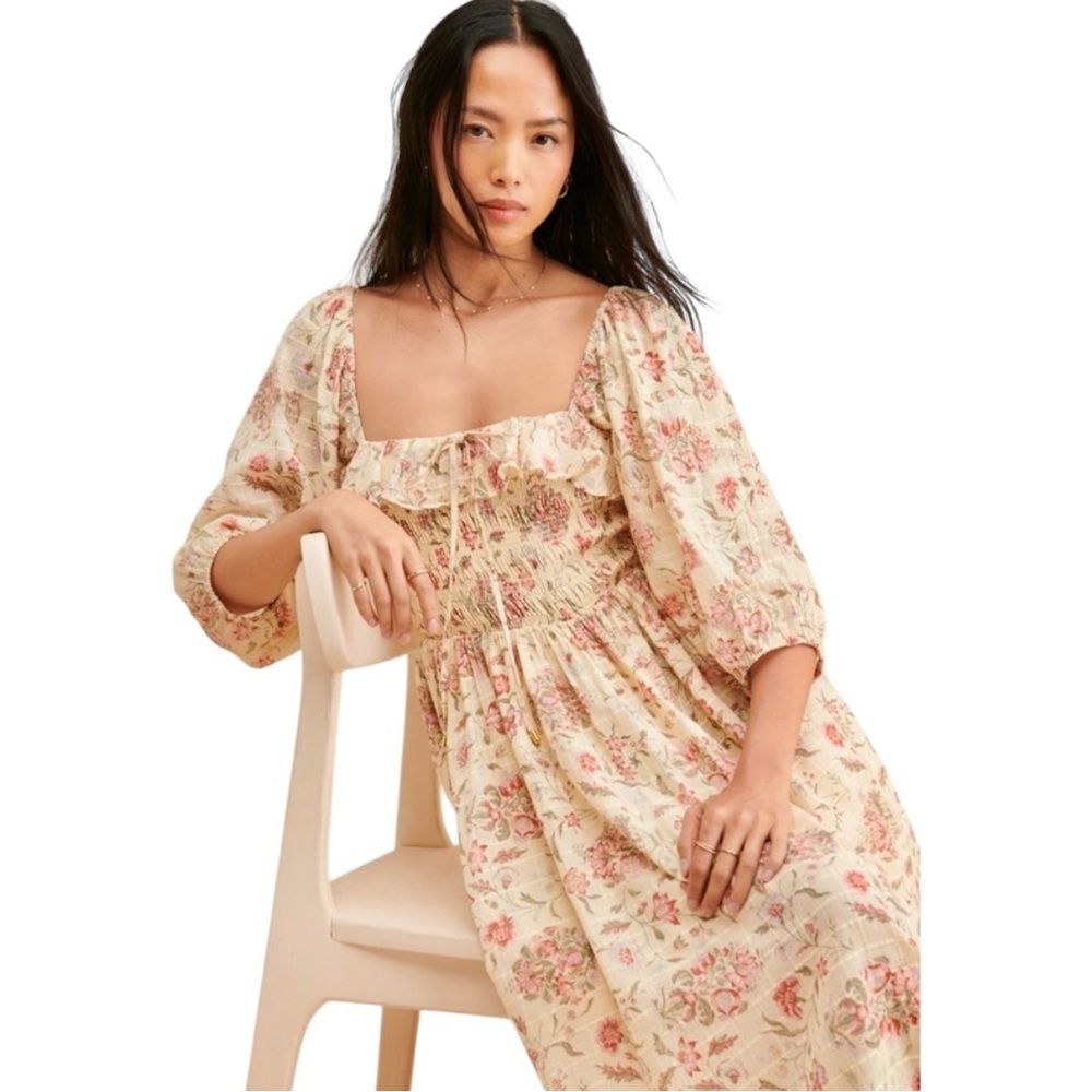 Free People Oasis Floral Printed Midi Dress in Ivory - Picture 4 of 12